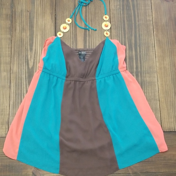 Tropical Colorblock Halter Top Size Medium - Picture 1 of 5